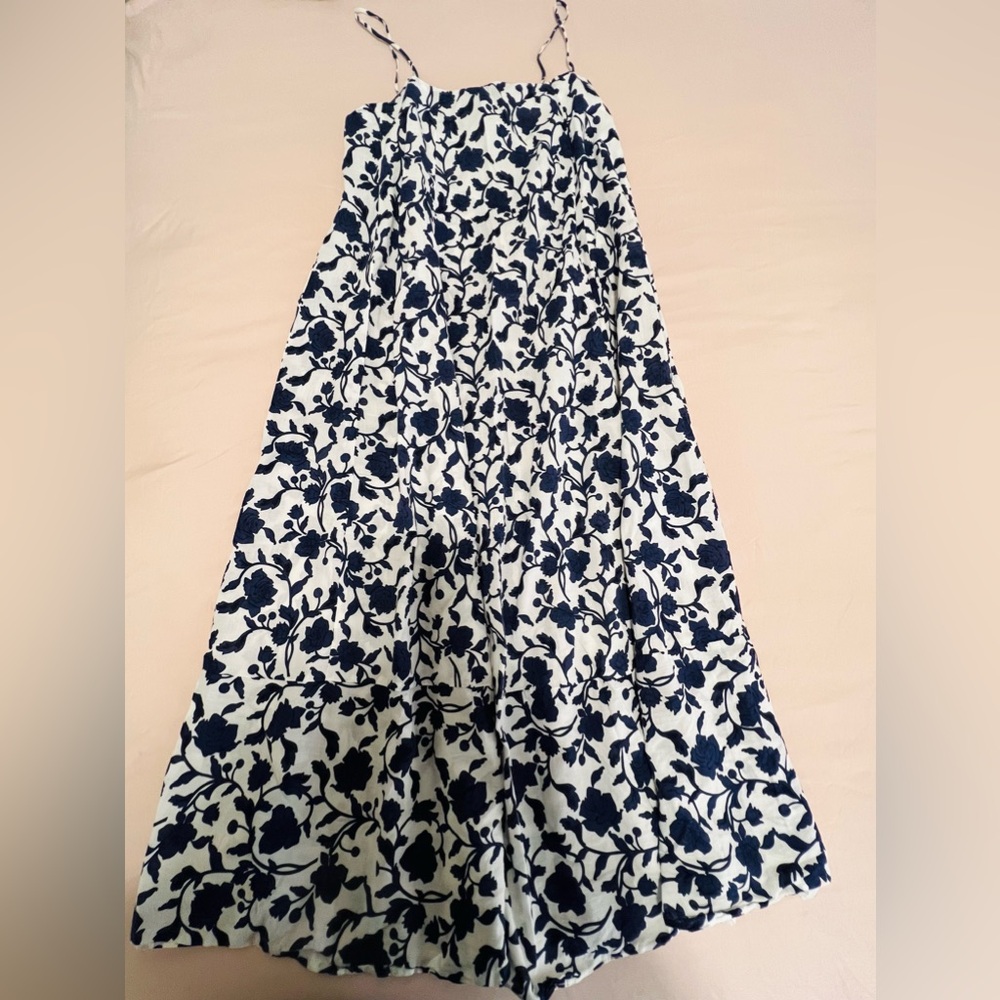 ZARA Cecilia Dress Blue Floral Cotton Midi Dress Size M